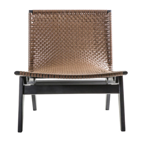 PaulaHome - Vintage Lounge Chair Brown Leather with Acacia Base